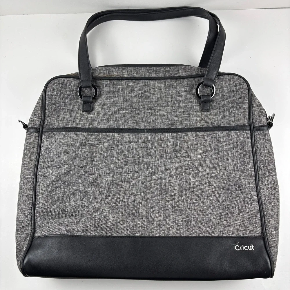 Cricut Machine Tote Bag Large Gray Tweed Black Faux Leather Office Crafting‎